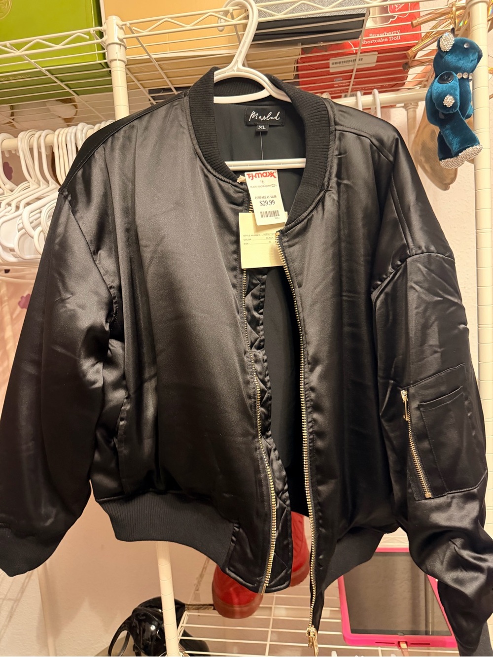 Marled Black Satin Bomber Jacket - Picture 2 of 4